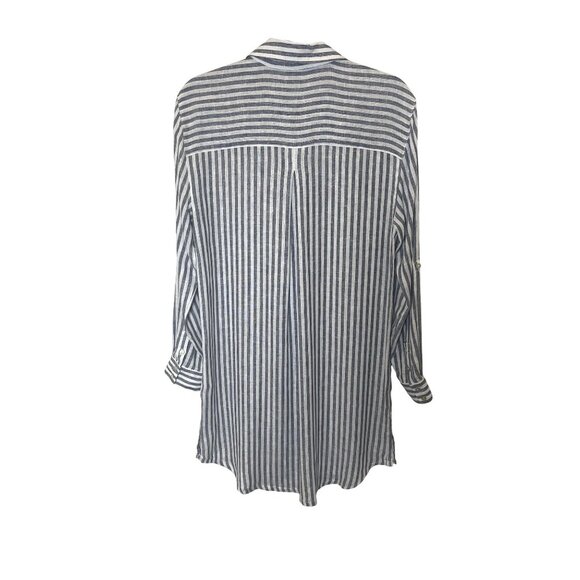 Joie Womens Linen Blend Striped Long Sleeve ButtonUp Top-Tunic Med Casual-Office - Picture 2 of 6
